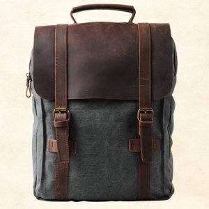 Sac à dos classique en toile et cuir avec rabat à sangles