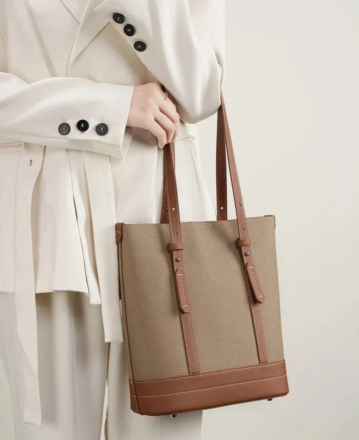 sac cuir cabas beige