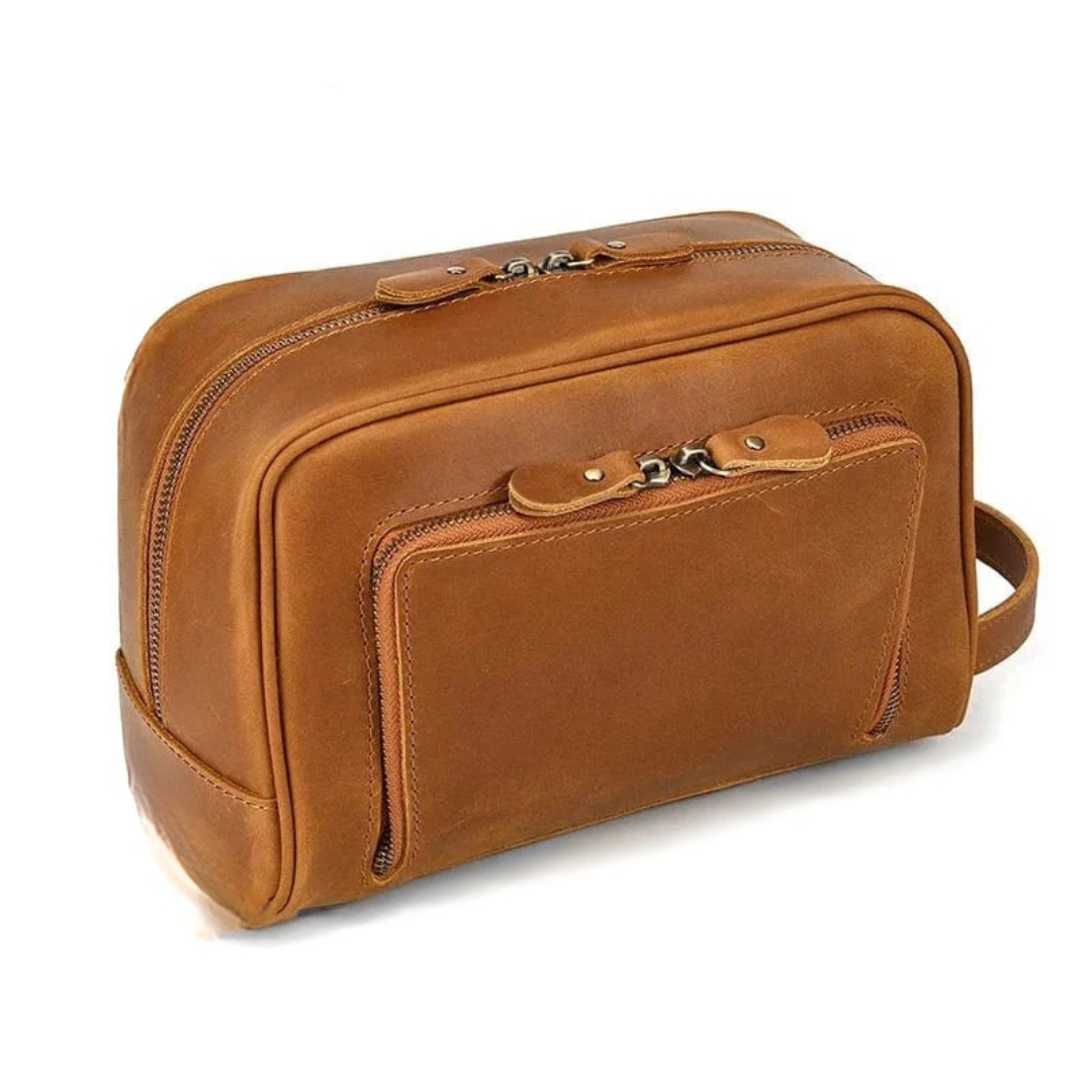 Sac Cuir Marron Foncé Poche Avant Zip – Image 4