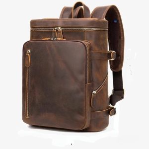 Sac à dos cuir noir à poches multiples bretelles ajustables
