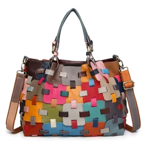 Sac à Main Cuir Patchwork Design Tissé