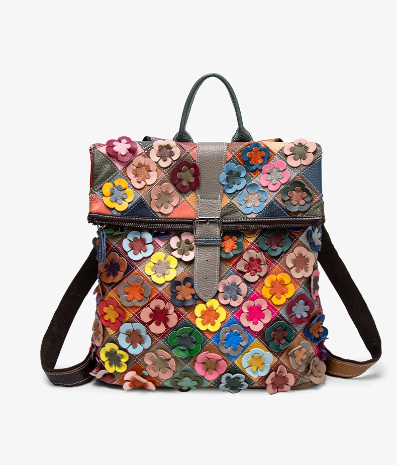 Sac à dos Cuir Patchwork femme tendance – Image 4