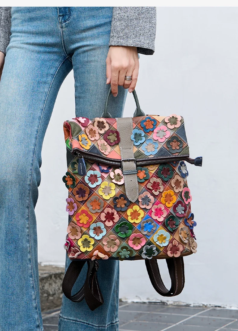 Sac à dos Cuir Patchwork femme tendance – Image 2