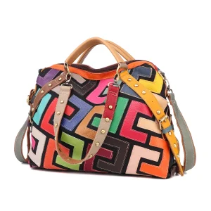 Sac à main en cuir motif géométrique patchwork