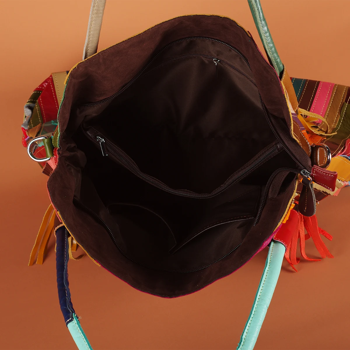 Sac à main cuir patchwork rayures colorées – Image 4