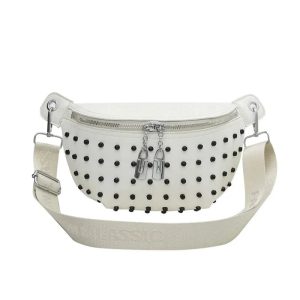 Sac Banane Arrondi Clouté Sangle Crème