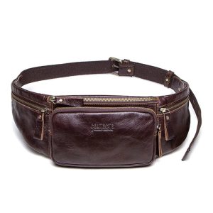sac banane vintage en cuir brun
