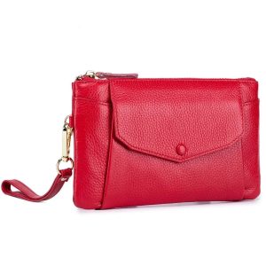 petit sac en cuir grainé rouge à rabat