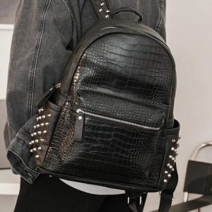 sac à dos cuir noir croco