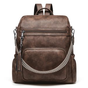 sac à dos cuir marron chaîne argentée
