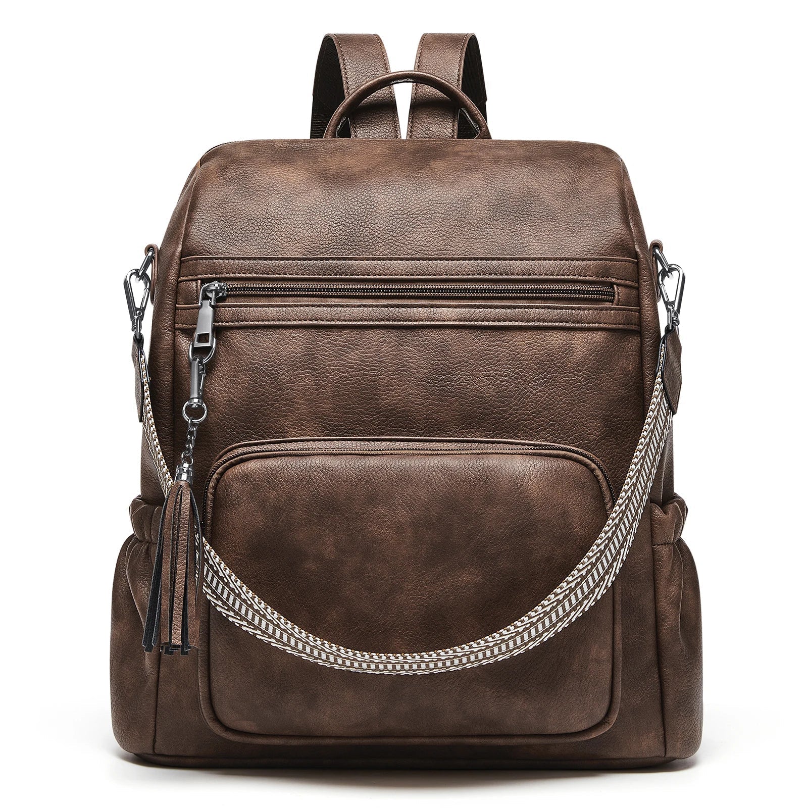 sac à dos cuir marron chaîne argentée