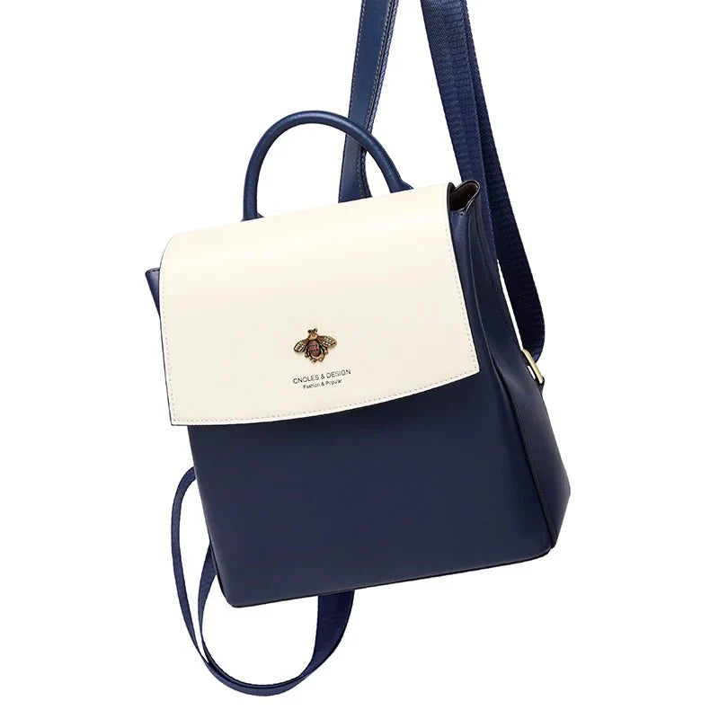sac à dos bleu blanc motif abeille