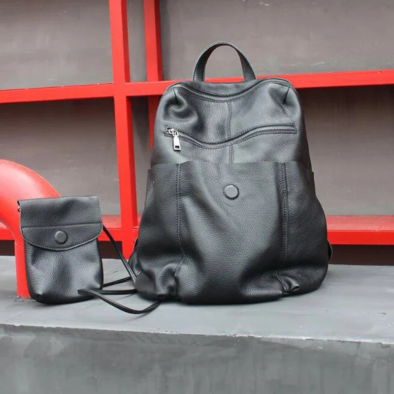 Sac à Dos Cuir Noir Souple Pochette a bouton – Image 35