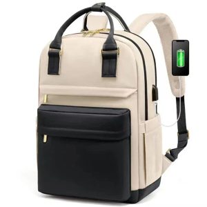 sac à dos beige et noir