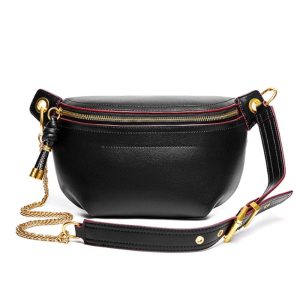 sac banane cuir noir
