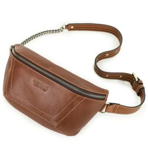 sac banane cuir marron