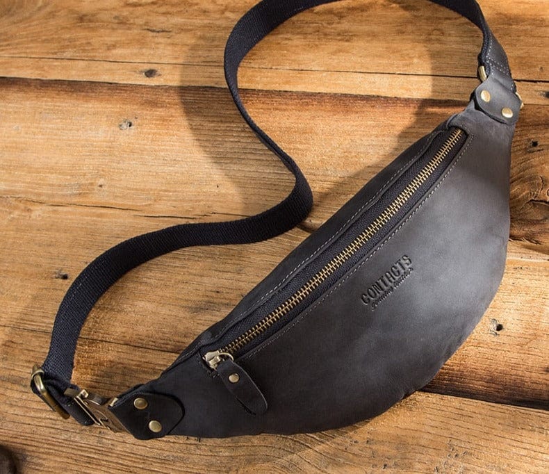 sac banane grainé noir