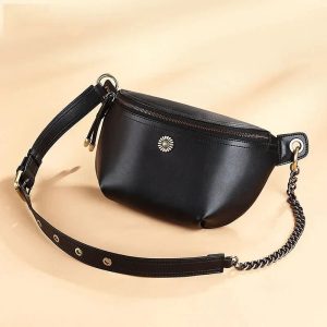 sac banane noir floral argenté
