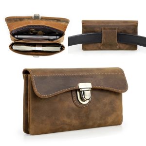 pochette ceinture cuir vintage marron
