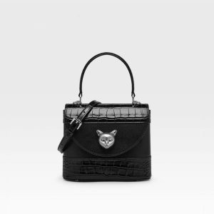 sac à main cuir noir croco