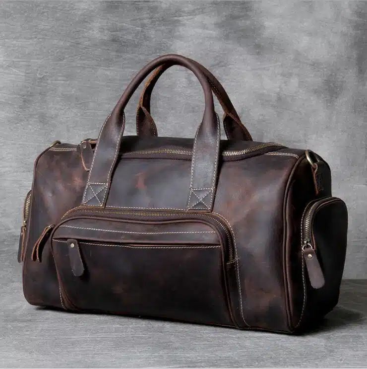 sac de voyage en cuir brun