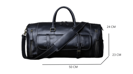 Grandes poches sac de voyage noir cuir