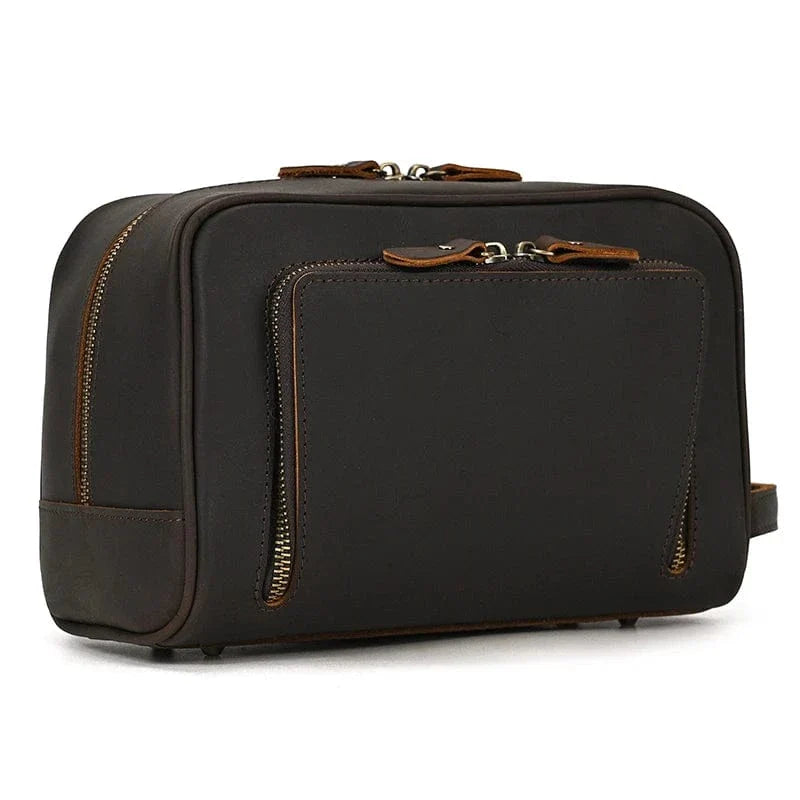 Sac Cuir Marron Foncé Poche Avant Zip – Image 2