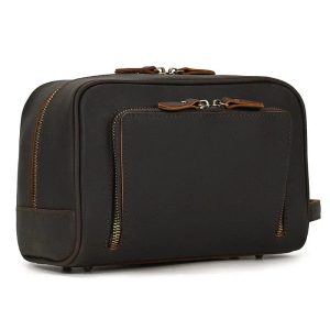 sac cuir marron foncé poche