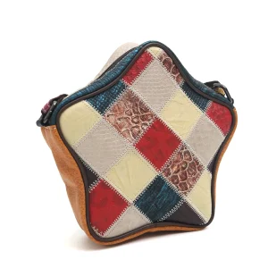 Sac bandoulière femme cuir patchwork étoile rétro