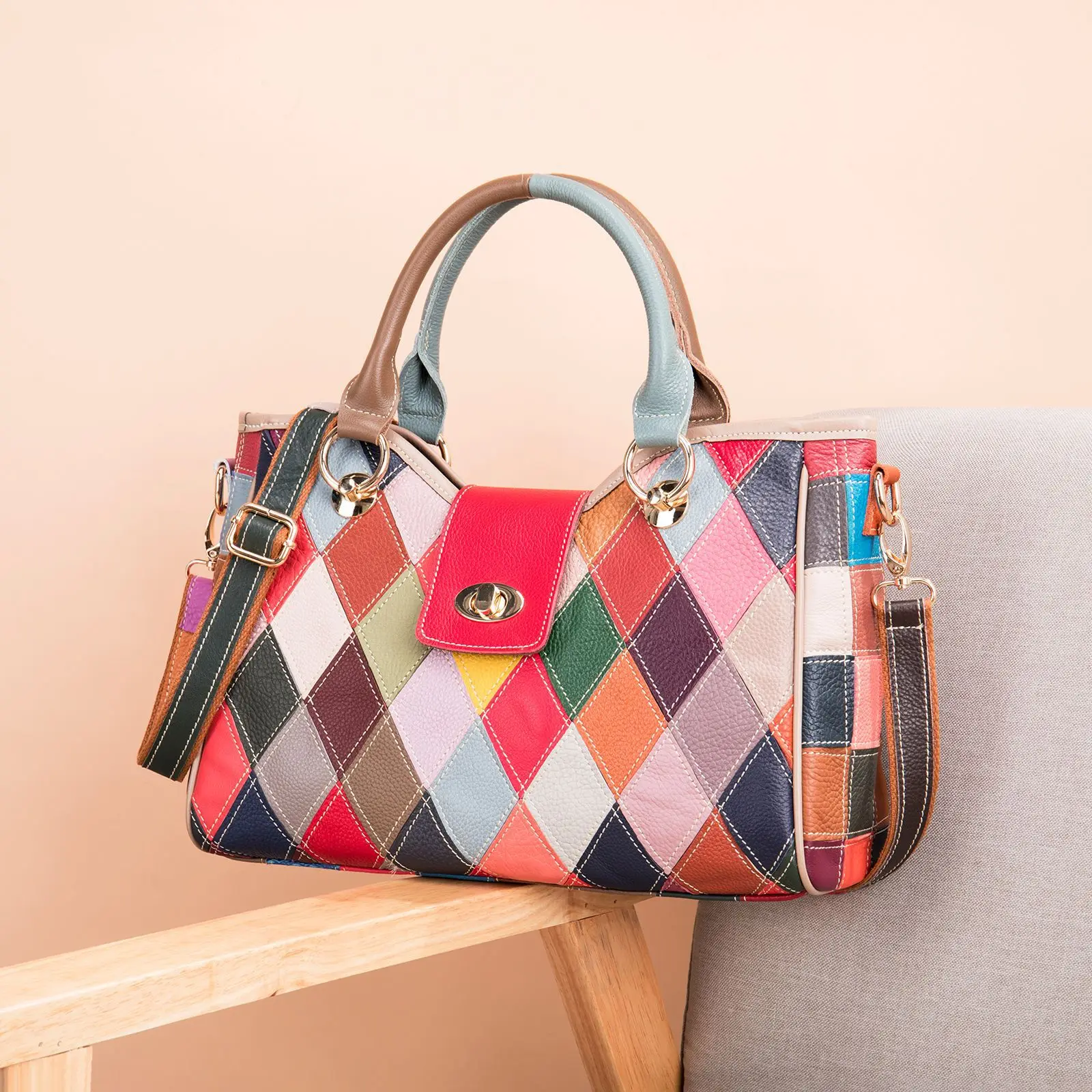 cuir patchwork sac femme